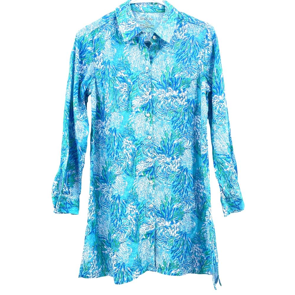 Lilly Pulitzer Seaview Swimsuit/Beach Cover,  NWOT, 100% Linen, Sz. XS Resort‎